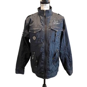 Vintage Streetwear Cherokee Bomber Military Jacket Black Medium MOTO Y2K aviator